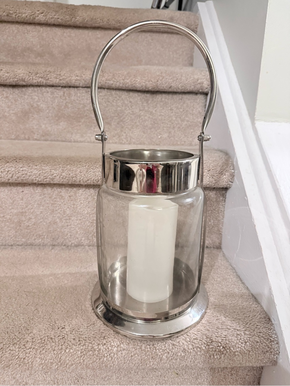Silver Glass Lantern Candle Holder -